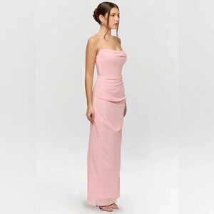 House of CB Adrienne Pink Quartz Georgette Strapless Gown Maxi